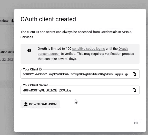 download OAuth credentials
