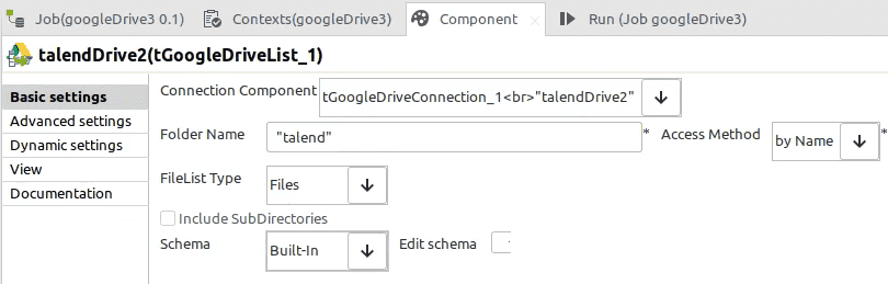 component tGoogleDriveList settings